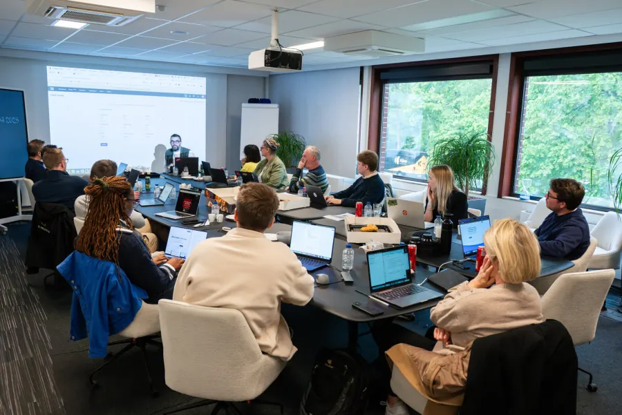 A full training room seen from the back
